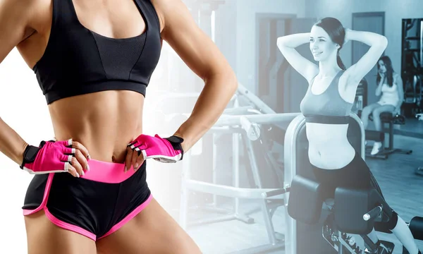 Deportivo collage de mujeres entrenando en el gimnasio . — Foto de Stock