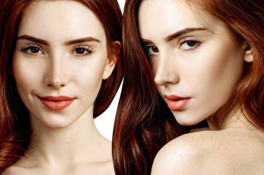 Mükemmel cilt ile Redhead kadın kolaj.
