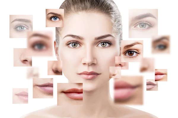 Face of beautiful woman pictured of different parts. — Stock Photo, Image