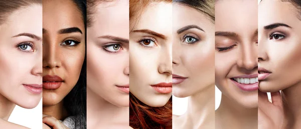 Collage di belle donne ddifferent con pelle perfetta . — Foto Stock