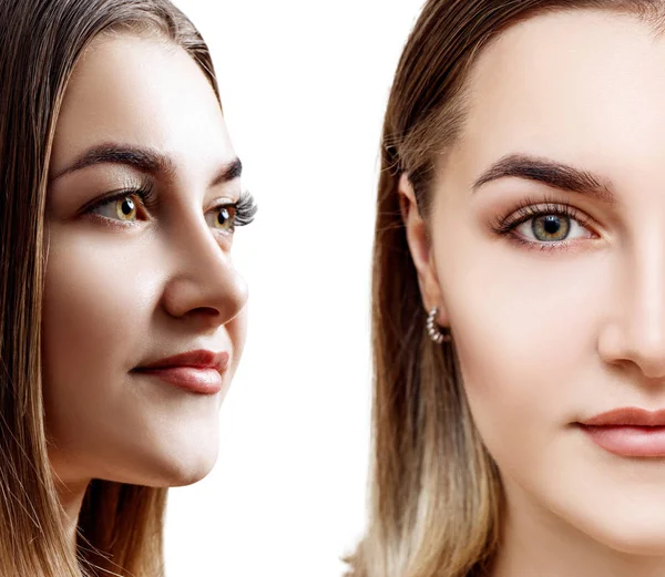 Collage van mooie vrouwelijke gezicht met perfecte huid — Stockfoto