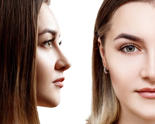 Collage van mooie vrouwelijke gezicht met perfecte huid — Stockfoto
