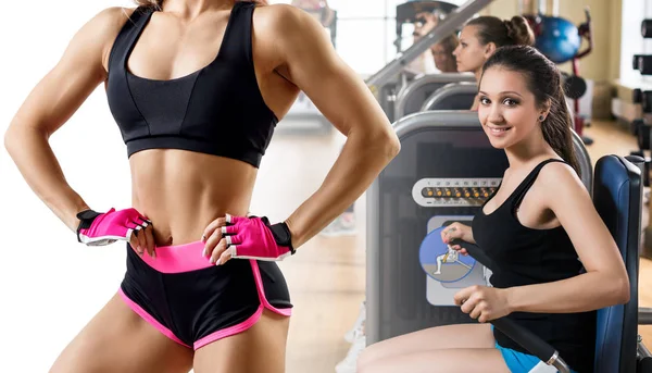 Sporty collage of women training in the gym. — Stock Photo, Image
