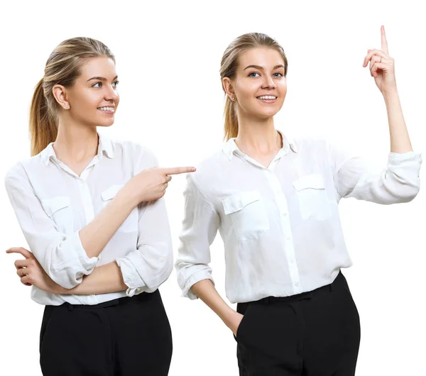 Collage van jonge zakenvrouw met blond haar. — Stockfoto