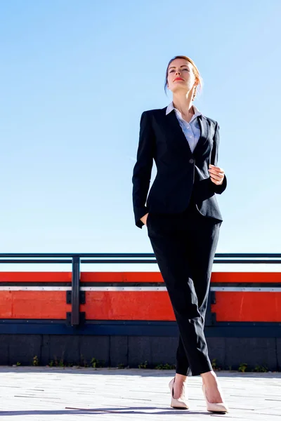 Donna d'affari si trova sul ponte di osservazione . — Foto Stock