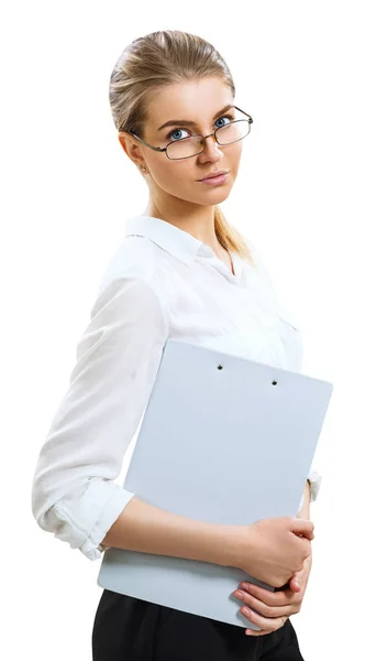 Giovane donna d'affari bionda con cartella . — Foto Stock