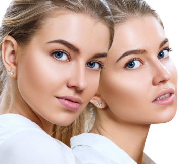 Sarı saçlı çekici beyaz kadın kolaj.