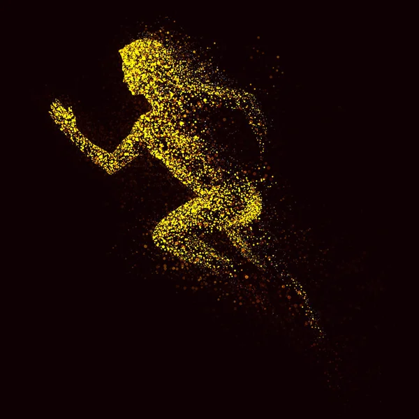 Silueta amarilla de la mujer corriendo de partícula divergente . —  Fotos de Stock