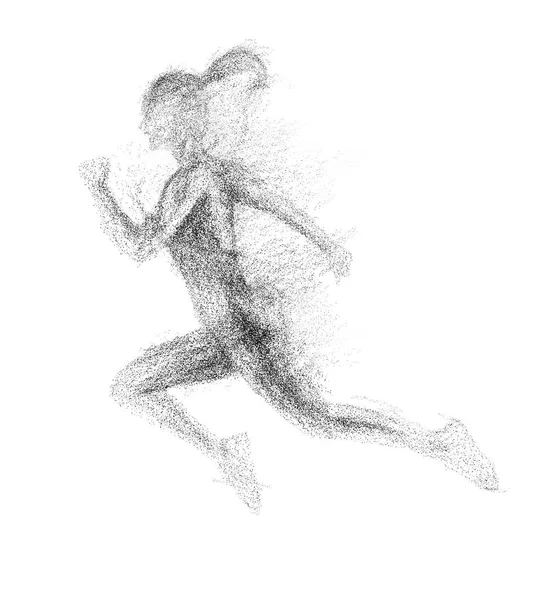 パーティクル発散から走る女性の黒いシルエット. — ストック写真