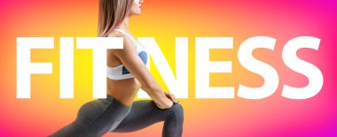 Büyük kelime Fitness ile kas atletik kadın Yaratıcı kolaj.