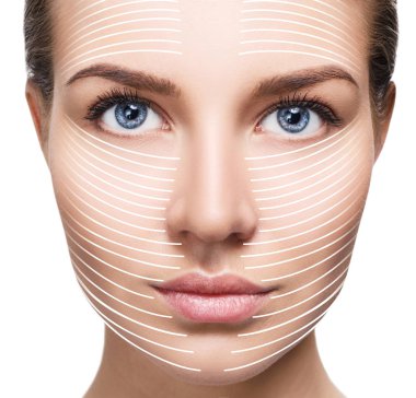 Grafik hatları cilt üzerinde yüz kaldırma etkisini gösterir.