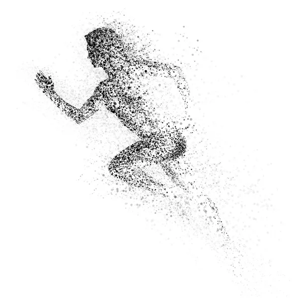 Black silhouette of running woman from particle divergent.