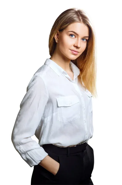 Retrato de jovem mulher de negócios com cabelo loiro . — Fotografia de Stock