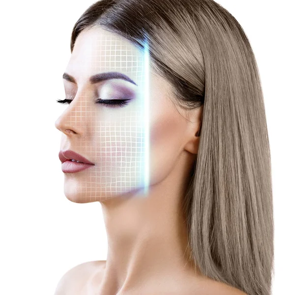 Numérisation technologique du visage des femmes . — Photo