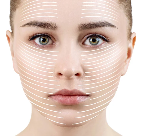 Graphic lines shows facial lifting effect on skin. — Stock Photo, Image