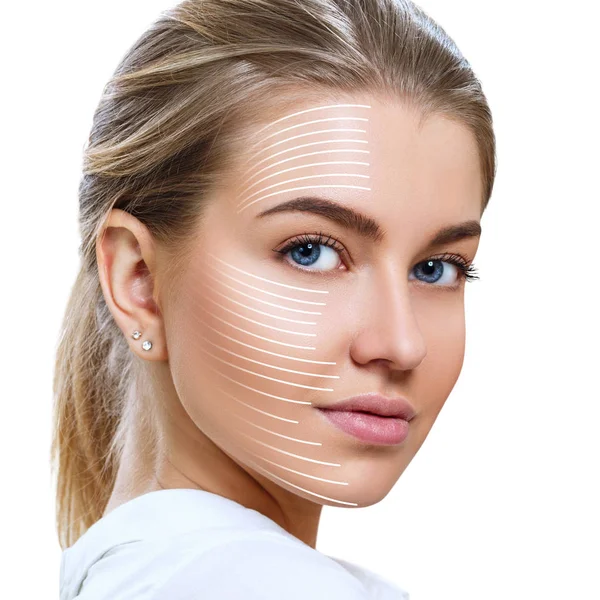 Lignes graphiques montrant l'effet lifting facial sur la peau . — Photo