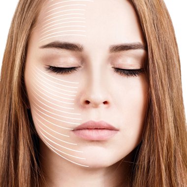 Grafik hatları cilt üzerinde yüz kaldırma etkisini gösterir.