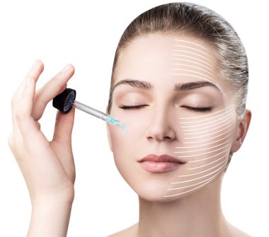 Graphic lines shows facial lifting effect on skin. clipart