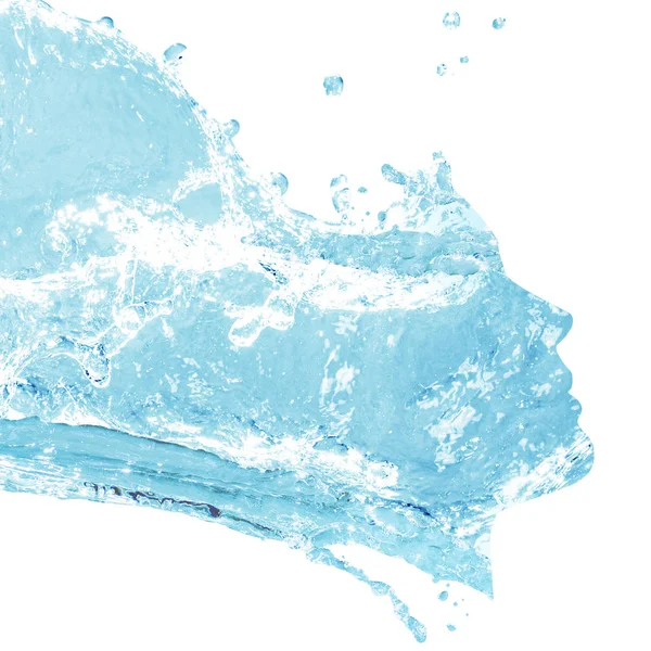 女性面部轮廓从蓝色水飞溅. — 图库照片
