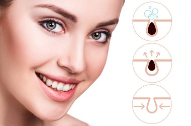 Kadın nasıl kirletme ve yüz gözenekleri temizlemek için gösterir.