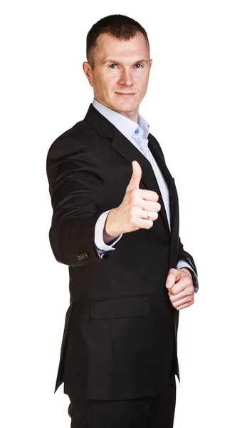 Handsome businessman shows thumb up gesture. — Stock Photo, Image