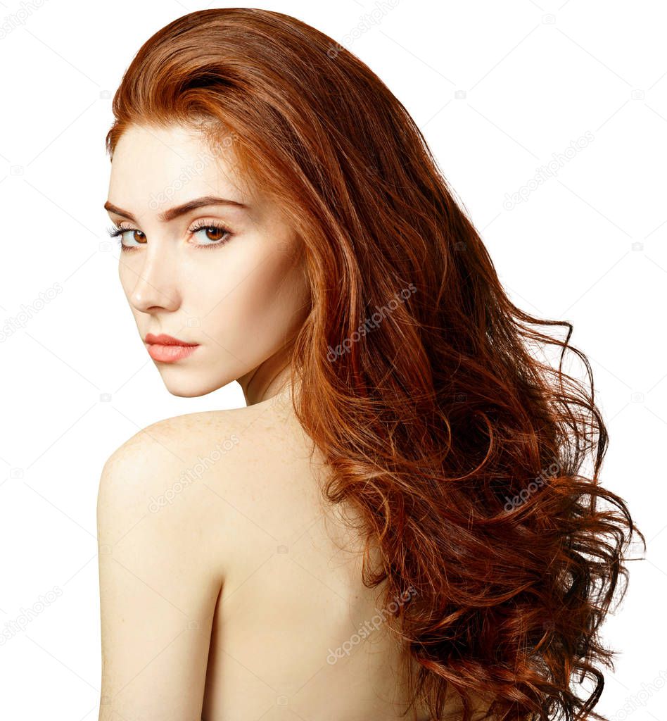 Beauty portrait of redhead woman with perfect skin.