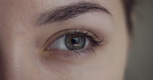 Close-up zicht op vrouwelijk groen oog. — Stockvideo