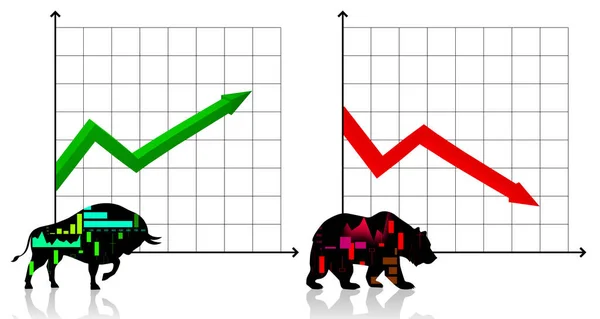 剪影牛和熊金融图标与箭头图. — 图库照片