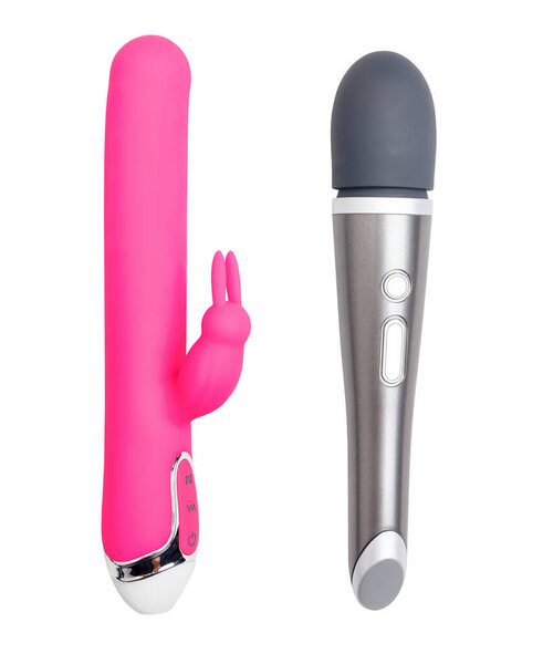 Collage of sex toys for adult, vibrator for clitoris stimulation.