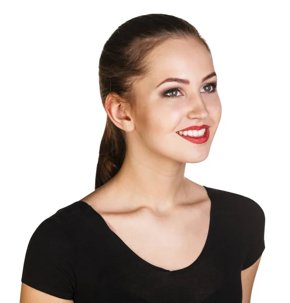 Портрет улыбающейся девушки в черной рубашке . — стоковое фото