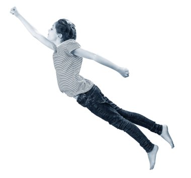 Süpermen poz uçan küçük kız.