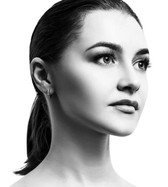 Side view on beautiful female face with perfect skin. — Stock Photo, Image