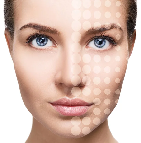 Close-up portrait of a girl with transparent dots — Stock Photo, Image