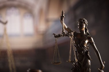 Hukuk ve adalet Tema kortu Kütüphane. Themis heykeli.