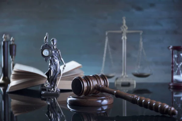 Zákon Pojem Zákon Symboly Themis Soudcova Kladívka Právní Kniha Měřítko — Stock fotografie