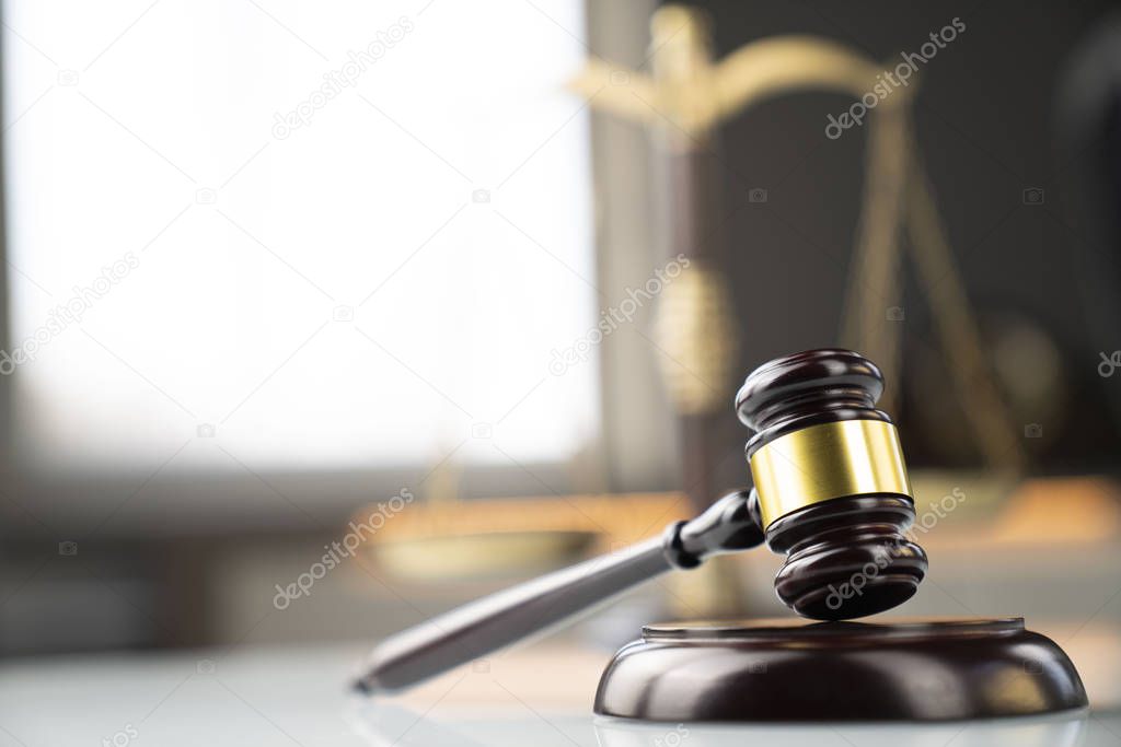 Law and justice concept. Gavel in the lawyer office.