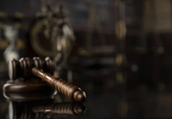 Conceito Lei Gavel Juiz Estátua Justiça Escala Livros Legais Biblioteca — Fotografia de Stock