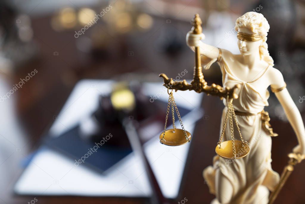Law and justice theme.  Themis statue  the symbol of the blind justice.