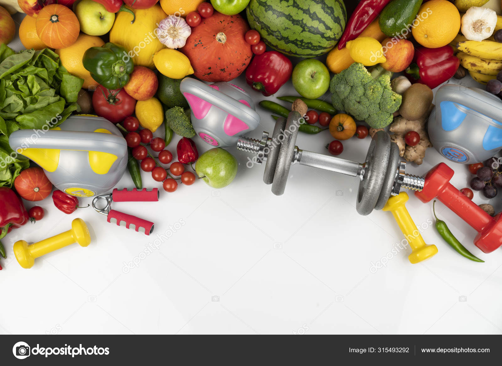 Fitness Concept Healthy Nutrition Equipment Fitness Exercises White  Background Stock Photo by ©zolnierek 315493292