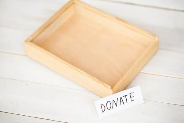 Donaciones Caridad Concepto Donación Una Caja Donaciones Fondo Blanco Inscripción — Foto de Stock