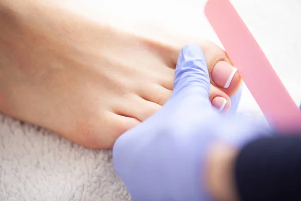 Closeup Photo Female Feet Spa Salon Pedicure Procedur Care Beautiful — Stock Photo, Image