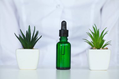 Doğal organik çıkarma ve yeşil bitkisel karıştırma bilim adamı yaprak, çiçek aroması özü çözüm laboratuvar.