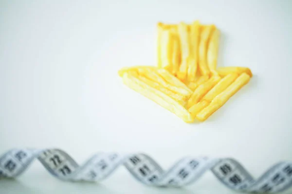 Diet Pointer Golden Frost Potato White Background Centimeter Ribbon Dietology — Stock Photo, Image