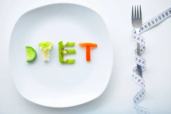 Diet Weight Control Concept Close Plate Vegetable Diet Letters Fitness — Stock Photo, Image