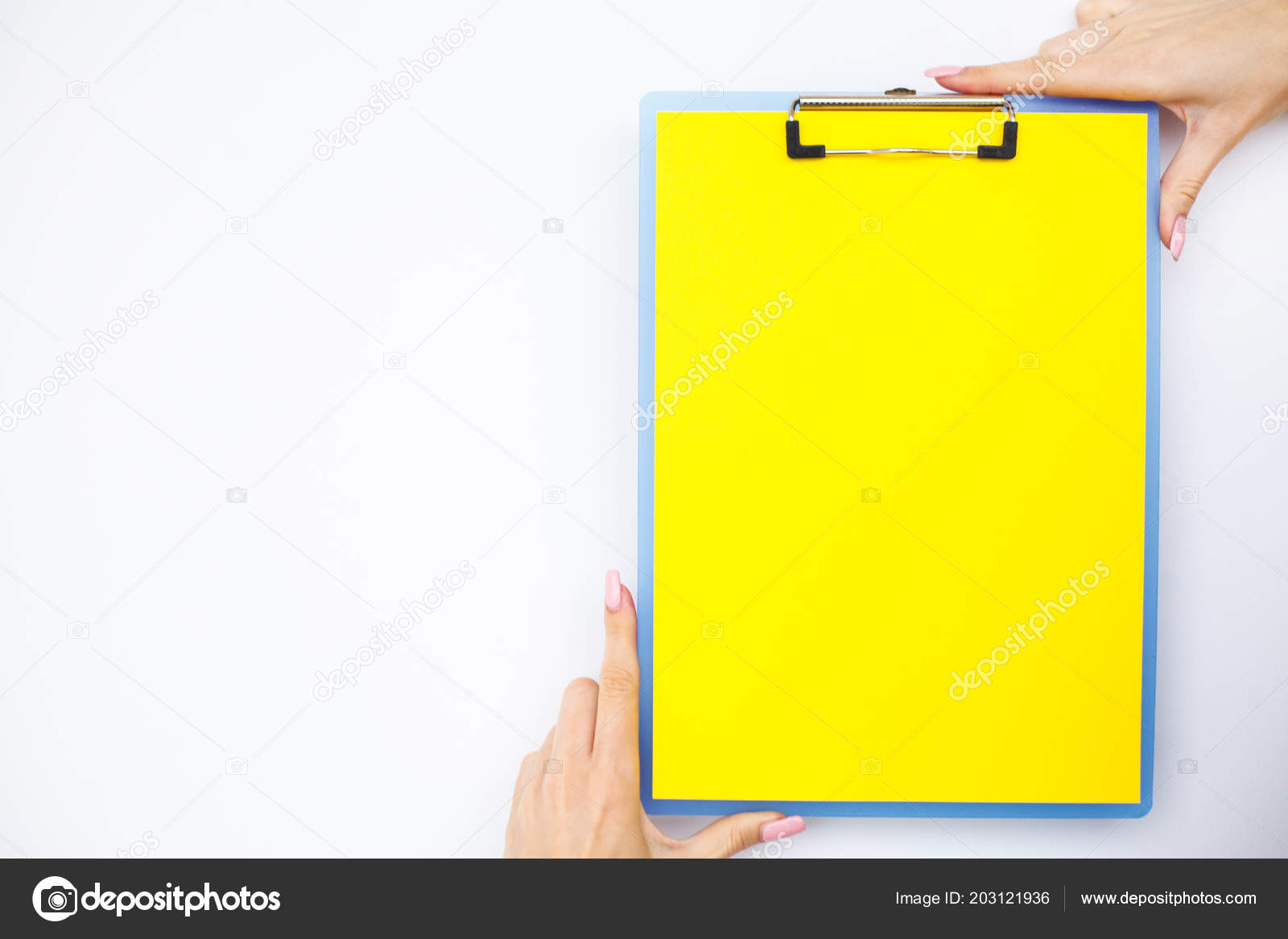blank folder yellow paper hand holding folder handle white