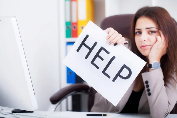 Business Problem Attractive Young Tired Frustrated Business Woman Working Her — Stock Photo, Image