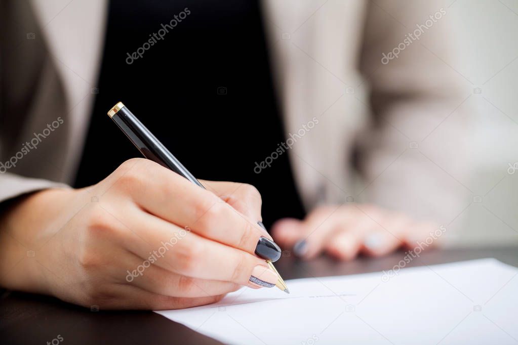 Contract Signature. Business Woman Signing Contract Document Form