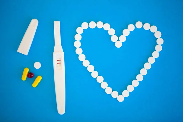 Résultat Est Positif Gros Plan Test Grossesse Des Pilules Contraceptives — Photo
