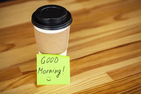 Buenos Días Taza Café Para Fondo Woodem — Foto de Stock