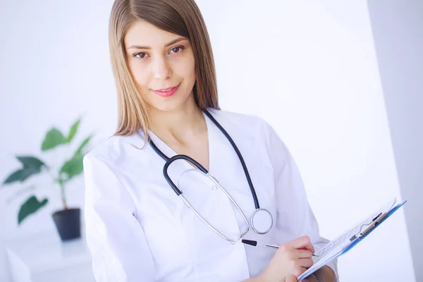 Doctor Woman Medical Physician Female Doctor Clinic Interior Background — Stock Photo, Image